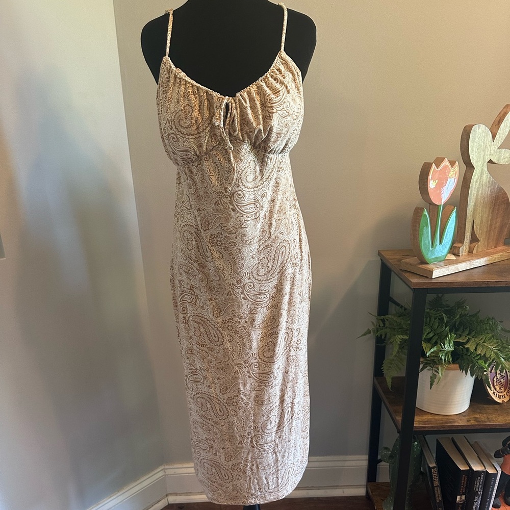 No Boundaries tan and cream Midi Slip Dress